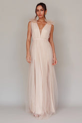 Ludivine Shoulder Accent Mesh Midi Dress Glitter Champagne