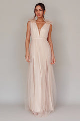 Ludivine Shoulder Accent Mesh Midi Dress Glitter Champagne