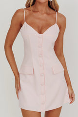 So Good Front Button Mini Dress Ice Pink