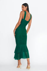 Nadia Ruched Fishtail Maxi Dress Green