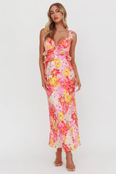 Second Chances Ruffle Trim Maxi Dress Flower Pink