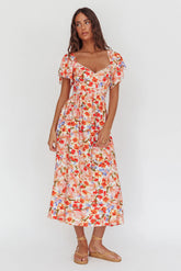 Carynna Flutter Sleeve Maxi Dress Floral Red