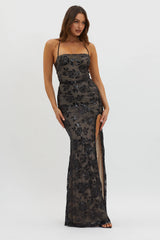 Sparks Fly Sequin Embellished Maxi Dress Black/Nude