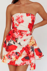 Minnesota Strapless Mini Dress Floral Red