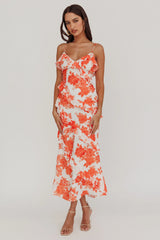 Silvana Frill Trim Maxi Dress Floral Orange