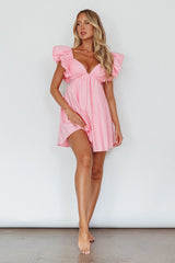 Marlina Ruffle Sleeve Babydoll Mini Dress Soft Pink