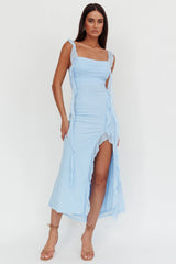 Blushing Ruffle Trim Maxi Dress Blue