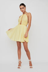 Cyndi Open Back Halterneck Mini Dress Lemon