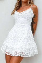 Summer Daze Frill Bust Floral Embroidered Overlay Dress White