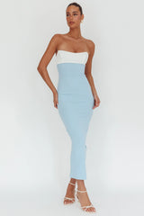 Regent Strapless Maxi Dress Contrast Blue