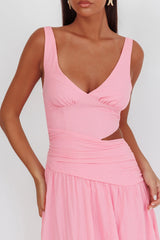 First Dates Waist Cut-Out Maxi Dress Pink