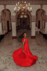 Bellamy Lace-Up Back Ruffle Maxi Dress Red