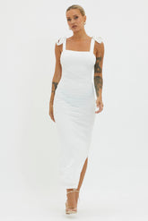 Bindi Puckered Tied Strap Dress White