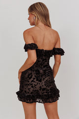 Verona Off-Shoulder Mini Dress Burnout Velvet Black