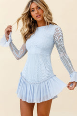 Dreamy Long Sleeve Mini Dress Steel Blue