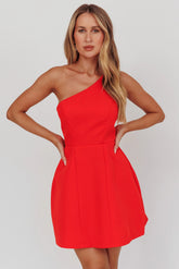 Opulent One-Shoulder Mini Dress Red
