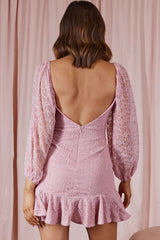 Halley Balloon Sleeve Frill Bust Flounce Hem Lace Dress Blush