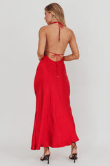 Sweetest Sundays Halterneck Open Back Dress Red
