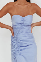 Molinda Strapless Ruched Drawstring Maxi Dress Blue
