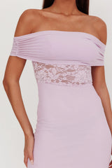 Flutters Off-Shoulder Lace Insert Maxi Dress Lilac