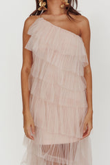 Arrabel Tiered Ruffle Tulle Maxi Dress Blush