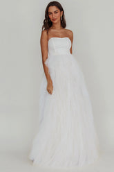 Rori Tulle Cascade Maxi Dress White