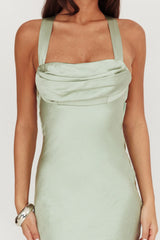 Favorite Part Crossover Back Satin Maxi Dress Sage