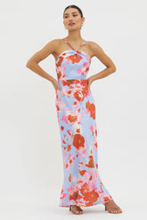 Carter Foldover Neckline Maxi Dress Blue Pink