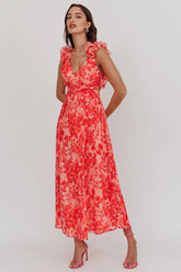 Madara Lace-Up Back Maxi Dress Floral Red
