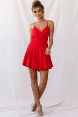Valley Ruffle Tie-Up Back Dress Red