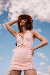 Girl Talk Diamante Heart Mini Dress Blush