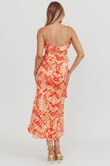 Silvana Frill Trim Midi Dress Orange