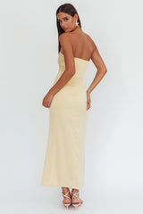 Molinda Strapless Ruched Drawstring Maxi Dress Golden