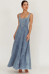 Talissa A-Line Maxi Denim Dress Blue