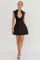 Heavenly Bodies Sleeveless Deep Neckline Mini Dress Black