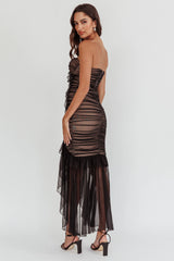 Mesmerize Strapless High-Low Hem Mesh Dress Black