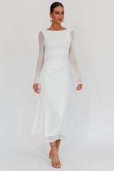 Lustre Open Back Mesh Maxi Dress White