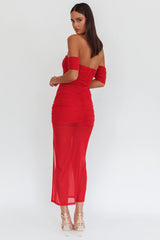 Melonie Off-Shoulder Mesh Maxi Dress Red