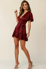 Cami Angel Sleeve Faux Wrap Dress Wine