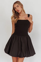 Like Art Square Neck Bubble Mini Dress Black