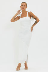 Bindi Puckered Tied Strap Dress White