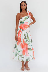Kinley One-Shoulder Ruffle Maxi Dress Floral Red