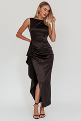 Kamillia Boat Neck Split Maxi Dress Black
