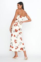 Corinna Tied Waist Split Dress Floral Poppy