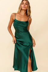 Well Versed Pleated Bust Front Split Dress Forest Green