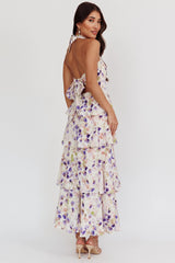 Provence Bloom Tiered Halterneck Dress Blue