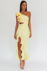 Deanna One-Shoulder Split Maxi Dress Yellow