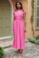 Madara Laced Back Ruffle Dress Hot Pink