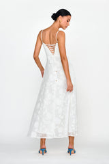 Well Wishing Textured Laced Back Midi Dress White