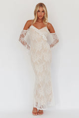 Zarah Off-Shoulder Sleeve Lace Maxi Dress White